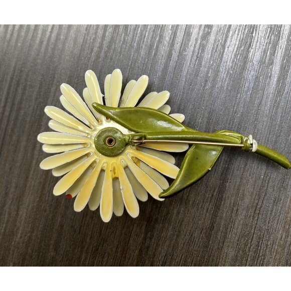 Vintage Flower Enamel Calendula Oversized Brooch Pin Bouquet Orange Figural - Picture 5 of 8